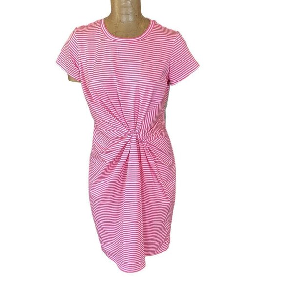 Vineyard Vines Pink Striped Sankaty Twist Front Tee-Shirt Dress M #295F - Picture 2 of 8